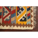 Geometric Kilim Shiraz Persian Area Rug Flat-Woven Kitchen Size Carpet - 2'9" x 3'10"