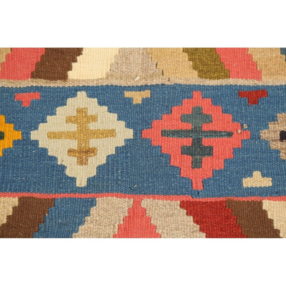 Geometric Kilim Shiraz Persian Area Rug Flat-Woven Kitchen Size Carpet - 2'9" x 3'10"