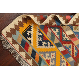 Geometric Kilim Shiraz Persian Area Rug Flat-Woven Kitchen Size Carpet - 2'9" x 3'10"