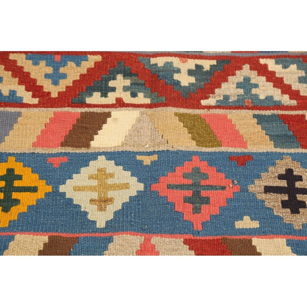 Geometric Kilim Shiraz Persian Area Rug Flat-Woven Kitchen Size Carpet - 2'9" x 3'10"