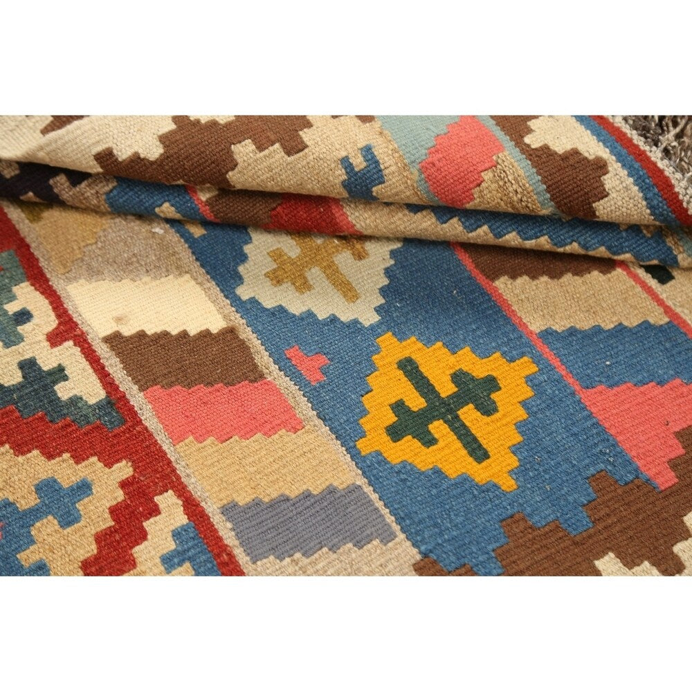 Geometric Kilim Shiraz Persian Area Rug Flat-Woven Kitchen Size Carpet - 2'9" x 3'10"