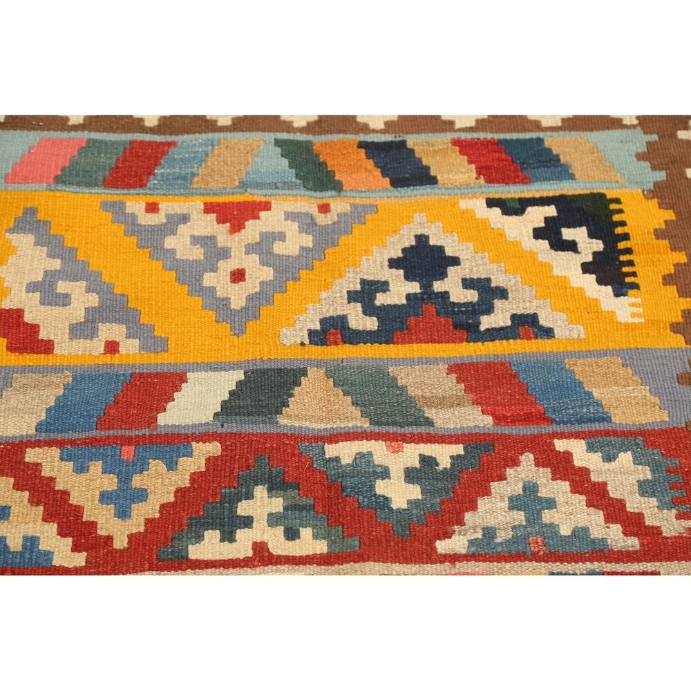 Geometric Kilim Shiraz Persian Area Rug Flat-Woven Kitchen Size Carpet - 2'9" x 3'10"