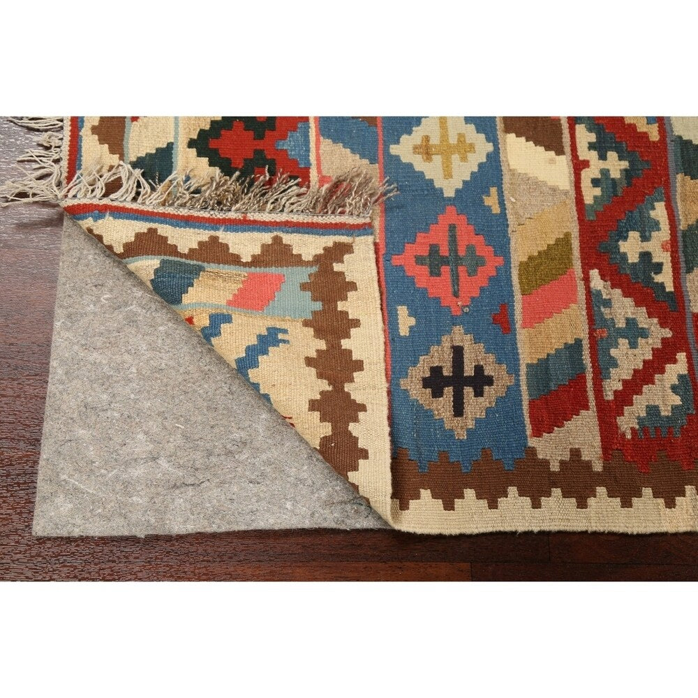Geometric Kilim Shiraz Persian Area Rug Flat-Woven Kitchen Size Carpet - 2'9" x 3'10"