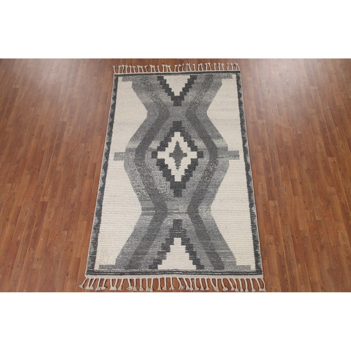 Geometric Moroccan Area Rug Bedroom Hand-Knotted Wool Carpet - 5'1" x 8'0"