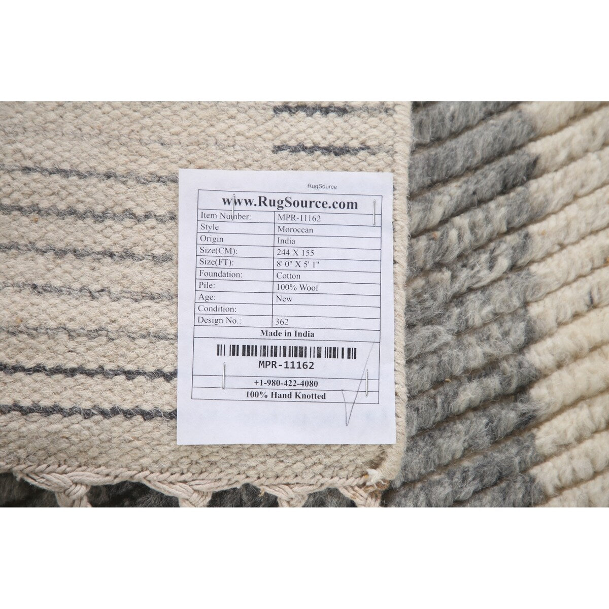 Geometric Moroccan Area Rug Bedroom Hand-Knotted Wool Carpet - 5'1" x 8'0"