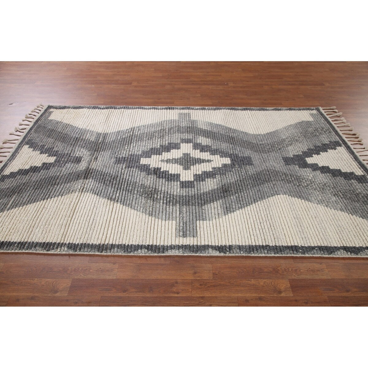 Geometric Moroccan Area Rug Bedroom Hand-Knotted Wool Carpet - 5'1" x 8'0"