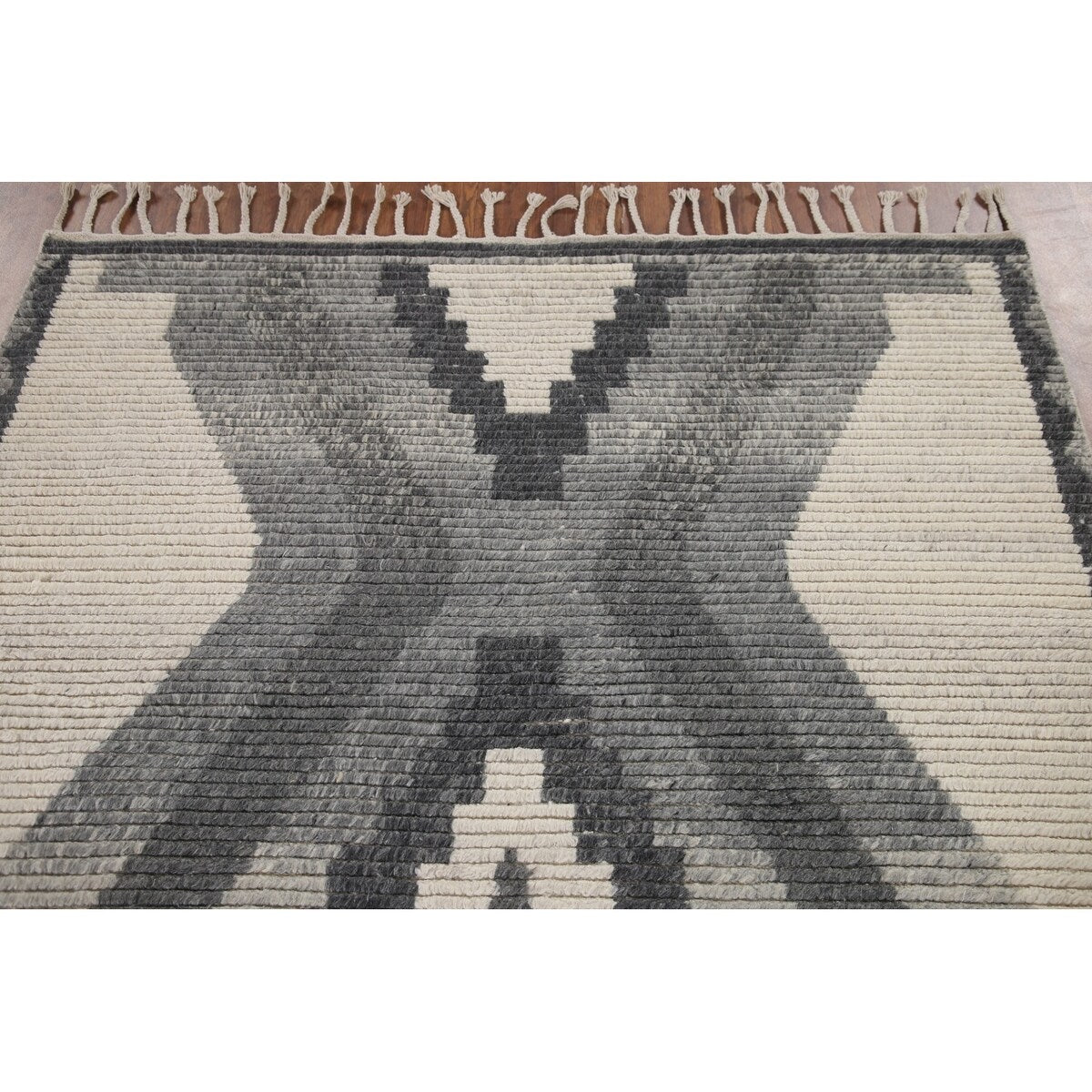 Geometric Moroccan Area Rug Bedroom Hand-Knotted Wool Carpet - 5'1" x 8'0"