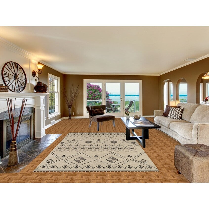 Geometric Moroccan Rug Hand-Knotted Bedroom Wool Carpet - 6'0"x 9'9"