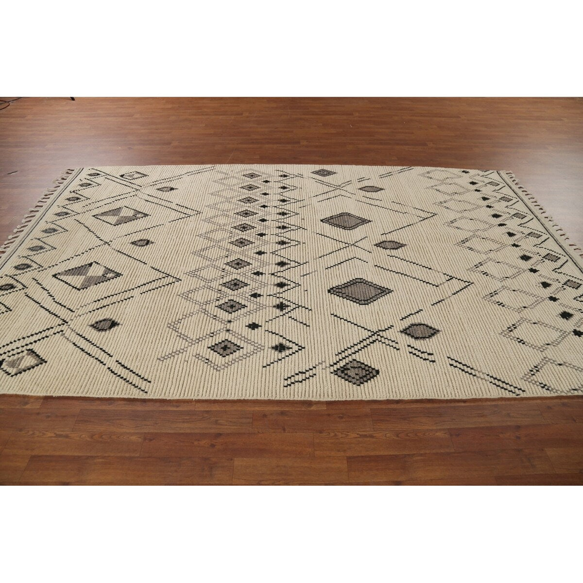 Geometric Moroccan Rug Hand-Knotted Bedroom Wool Carpet - 6'0"x 9'9"