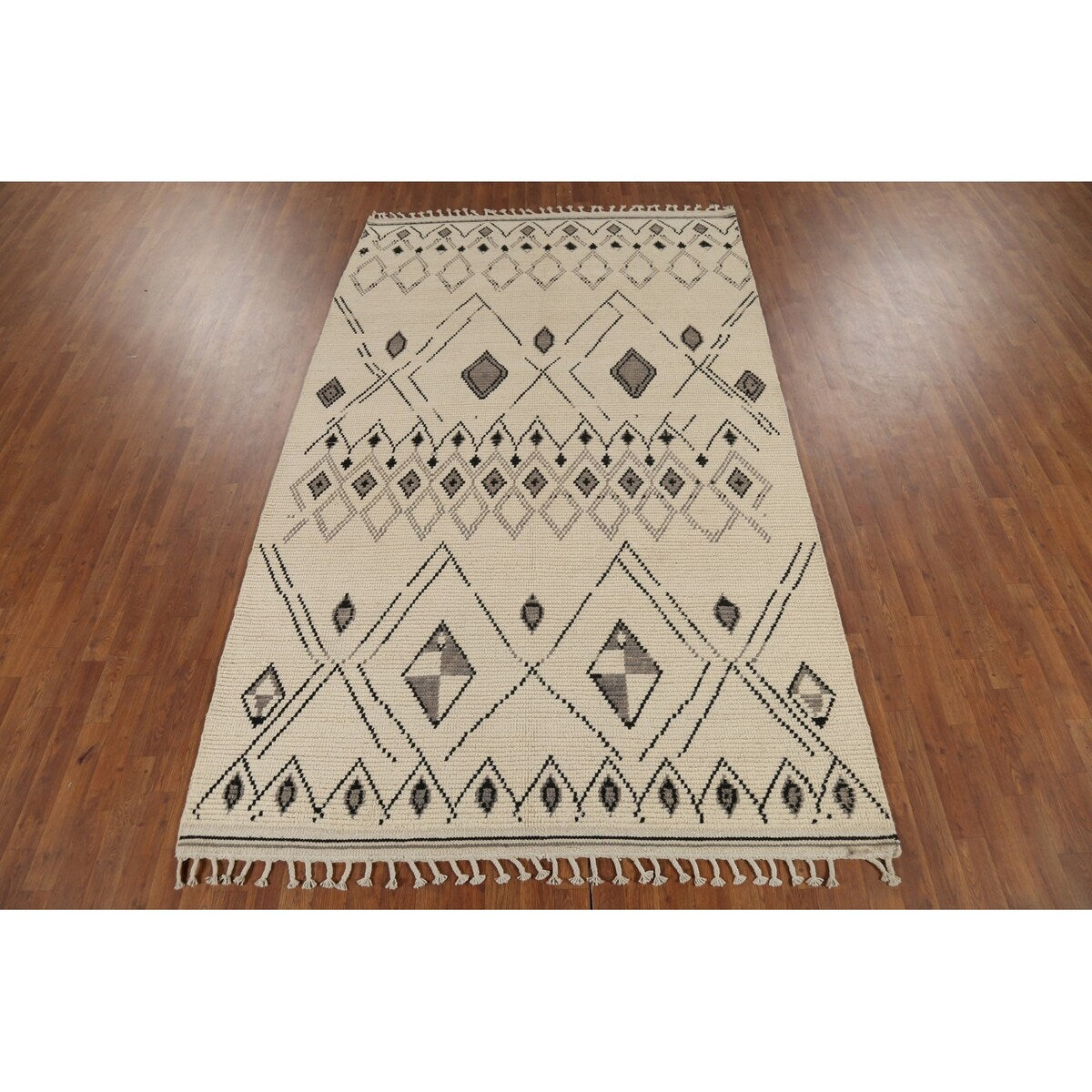Geometric Moroccan Rug Hand-Knotted Bedroom Wool Carpet - 6'0"x 9'9"