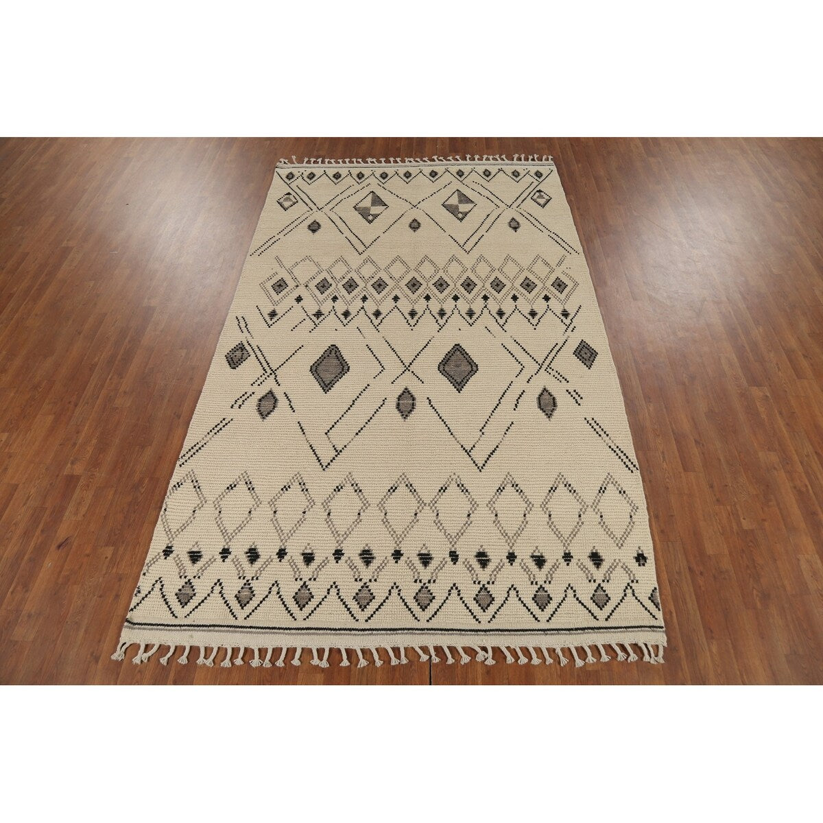 Geometric Moroccan Rug Hand-Knotted Bedroom Wool Carpet - 6'0"x 9'9"