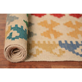 Geometric Multi-Color Kilim Reversible Area Rug Flatweave Wool Carpet - 8'0"x 11'3"
