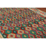Geometric Multi-Color Kilim Reversible Area Rug Flatweave Wool Carpet - 8'0"x 11'3"