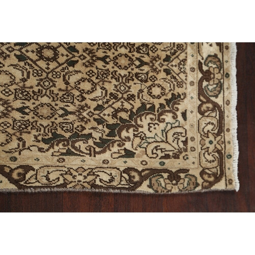 Geometric Muted Tabriz Hand Knotted Wool Vintage Persian Rug - 9'10" x 2'10" runner