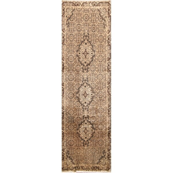 Geometric Muted Tabriz Hand Knotted Wool Vintage Persian Rug - 9'10" x 2'10" runner