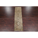 Geometric Muted Tabriz Hand Knotted Wool Vintage Persian Rug - 9'10" x 2'10" runner