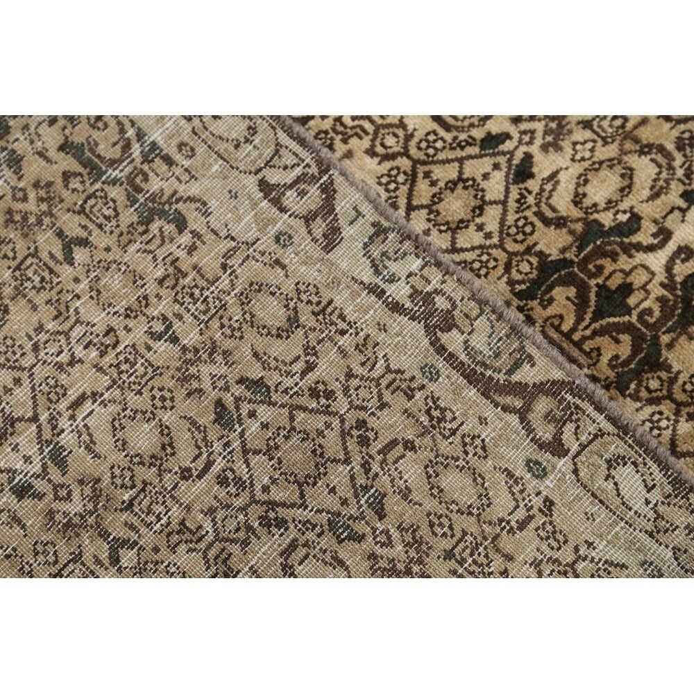 Geometric Muted Tabriz Hand Knotted Wool Vintage Persian Rug - 9'10" x 2'10" runner