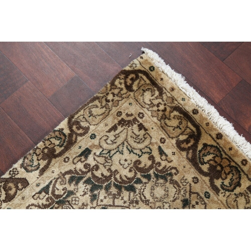 Geometric Muted Tabriz Hand Knotted Wool Vintage Persian Rug - 9'10" x 2'10" runner