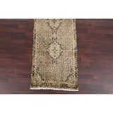 Geometric Muted Tabriz Hand Knotted Wool Vintage Persian Rug - 9'10" x 2'10" runner
