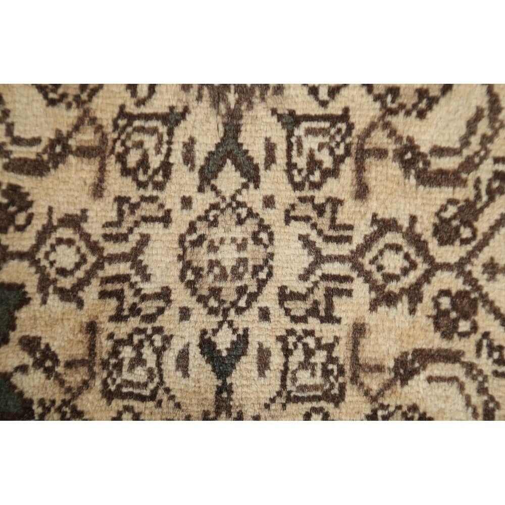 Geometric Muted Tabriz Hand Knotted Wool Vintage Persian Rug - 9'10" x 2'10" runner