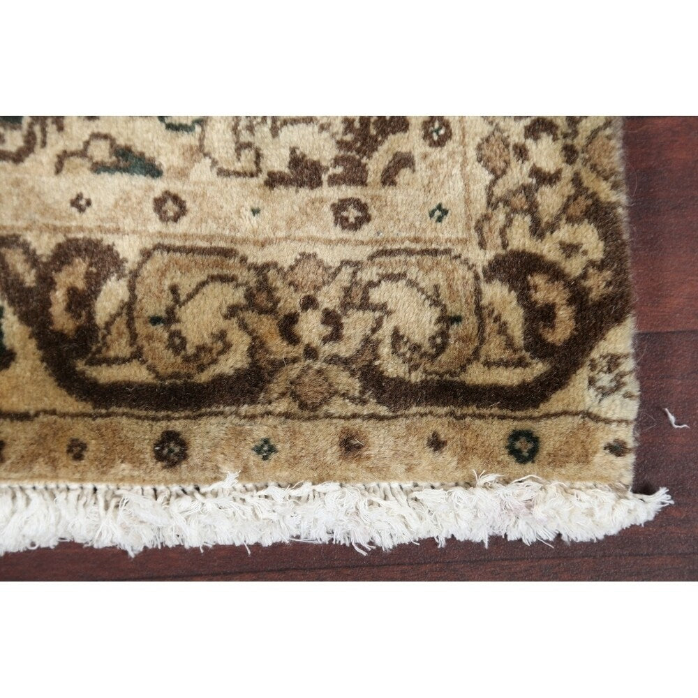 Geometric Muted Tabriz Hand Knotted Wool Vintage Persian Rug - 9'10" x 2'10" runner