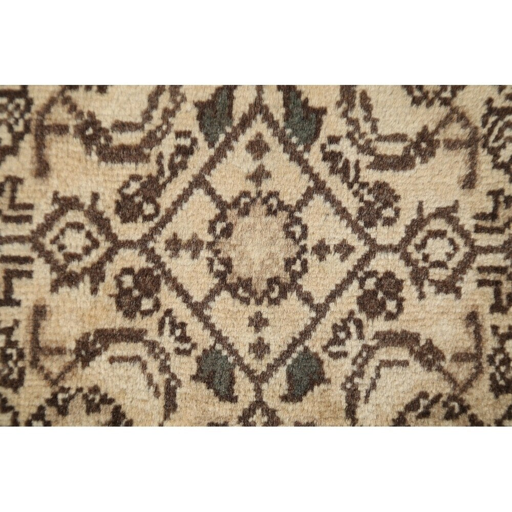 Geometric Muted Tabriz Hand Knotted Wool Vintage Persian Rug - 9'10" x 2'10" runner