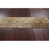 Geometric Muted Tabriz Hand Knotted Wool Vintage Persian Rug - 9'10" x 2'10" runner