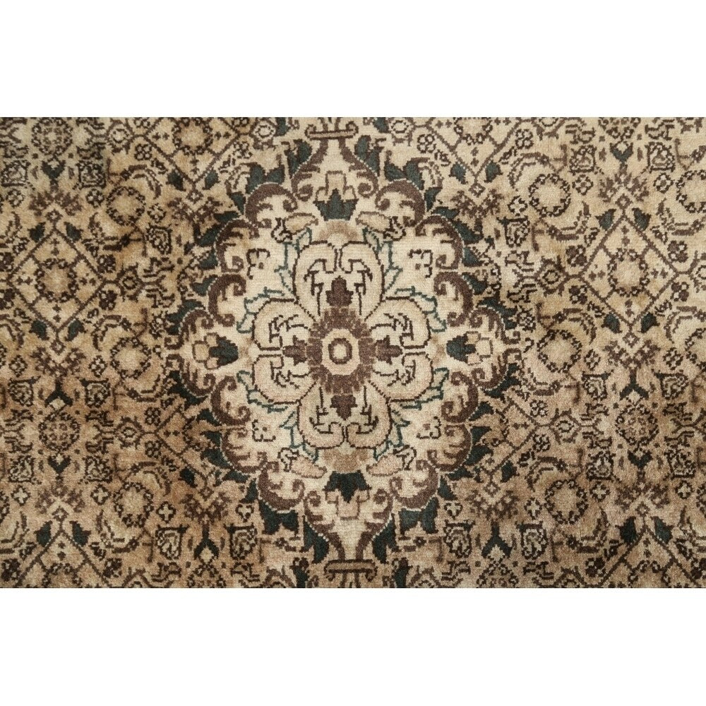 Geometric Muted Tabriz Hand Knotted Wool Vintage Persian Rug - 9'10" x 2'10" runner