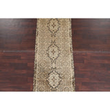 Geometric Muted Tabriz Hand Knotted Wool Vintage Persian Rug - 9'10" x 2'10" runner