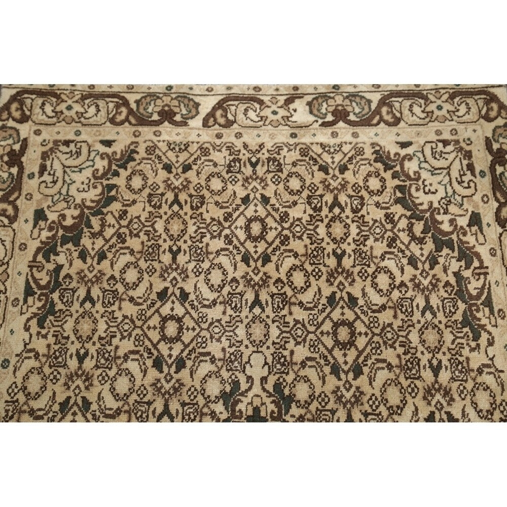 Geometric Muted Tabriz Hand Knotted Wool Vintage Persian Rug - 9'10" x 2'10" runner