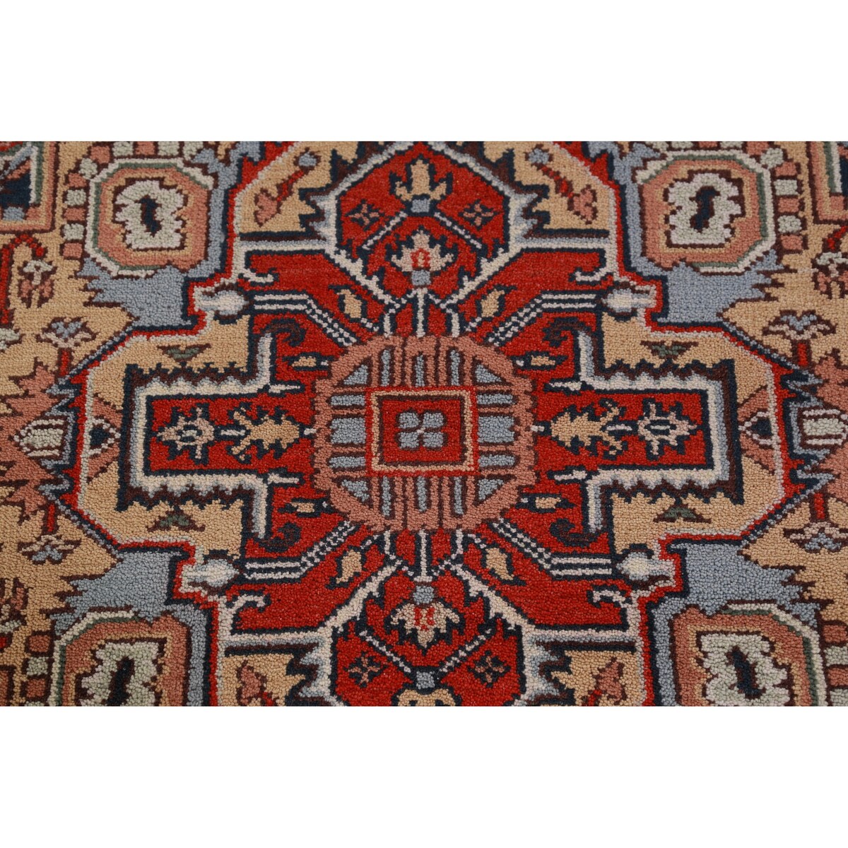 Geometric Navy Blue Heriz Serapi Indian Rug Hand-Knotted Wool Carpet - 6'1" x 9'0"