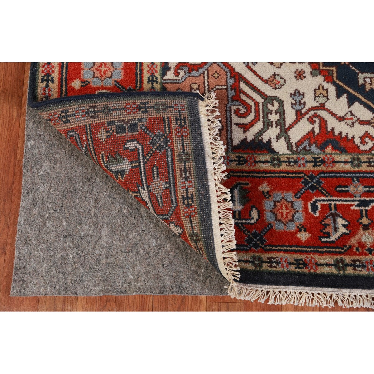Geometric Navy Blue Heriz Serapi Indian Rug Hand-Knotted Wool Carpet - 6'1" x 9'0"