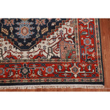 Geometric Navy Blue Heriz Serapi Indian Rug Hand-Knotted Wool Carpet - 6'1" x 9'0"