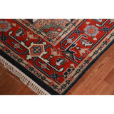 Geometric Navy Blue Heriz Serapi Indian Rug Hand-Knotted Wool Carpet - 6'1" x 9'0"