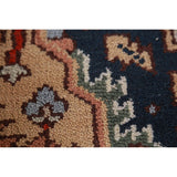 Geometric Navy Blue Heriz Serapi Indian Rug Hand-Knotted Wool Carpet - 6'1" x 9'0"