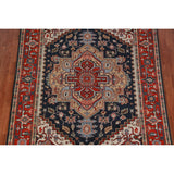 Geometric Navy Blue Heriz Serapi Indian Rug Hand-Knotted Wool Carpet - 6'1" x 9'0"