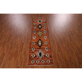 Geometric Orange Moroccan Oriental Runner Rug Handmade Wool Carpet - 2'9" x 9'9"