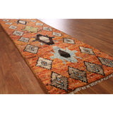 Geometric Orange Moroccan Oriental Runner Rug Handmade Wool Carpet - 2'9" x 9'9"