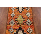 Geometric Orange Moroccan Oriental Runner Rug Handmade Wool Carpet - 2'9" x 9'9"