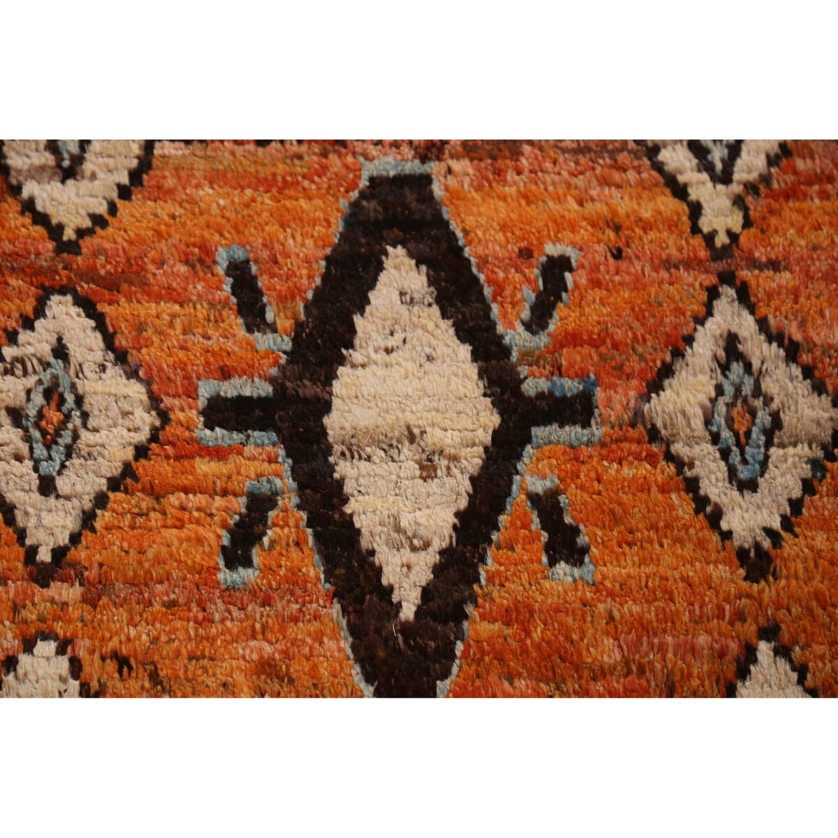 Geometric Orange Moroccan Oriental Runner Rug Handmade Wool Carpet - 2'9" x 9'9"