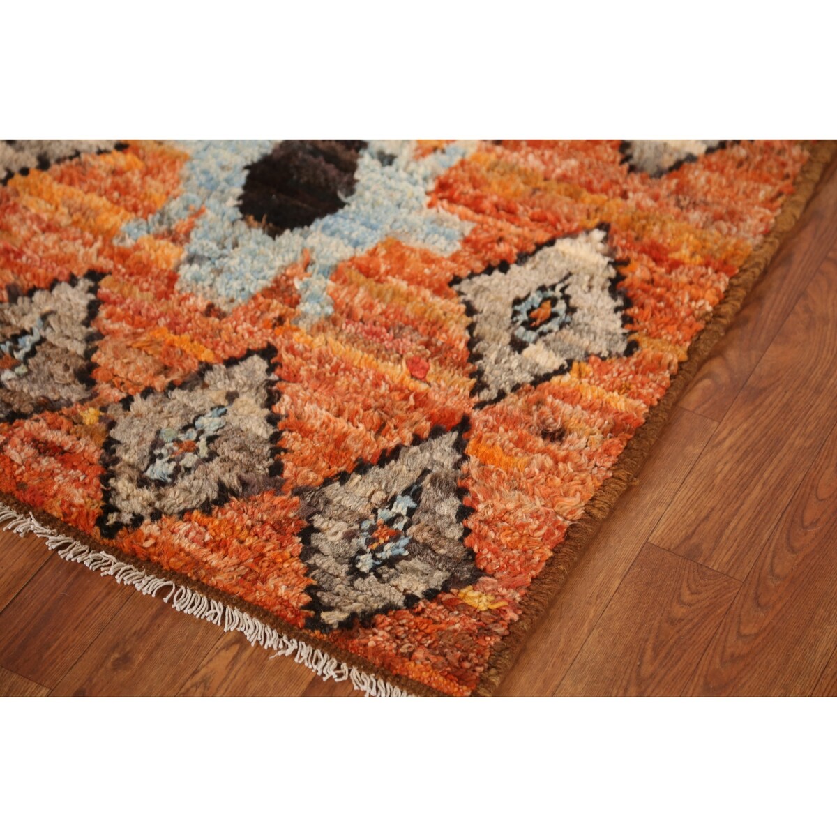 Geometric Orange Moroccan Oriental Runner Rug Handmade Wool Carpet - 2'9" x 9'9"