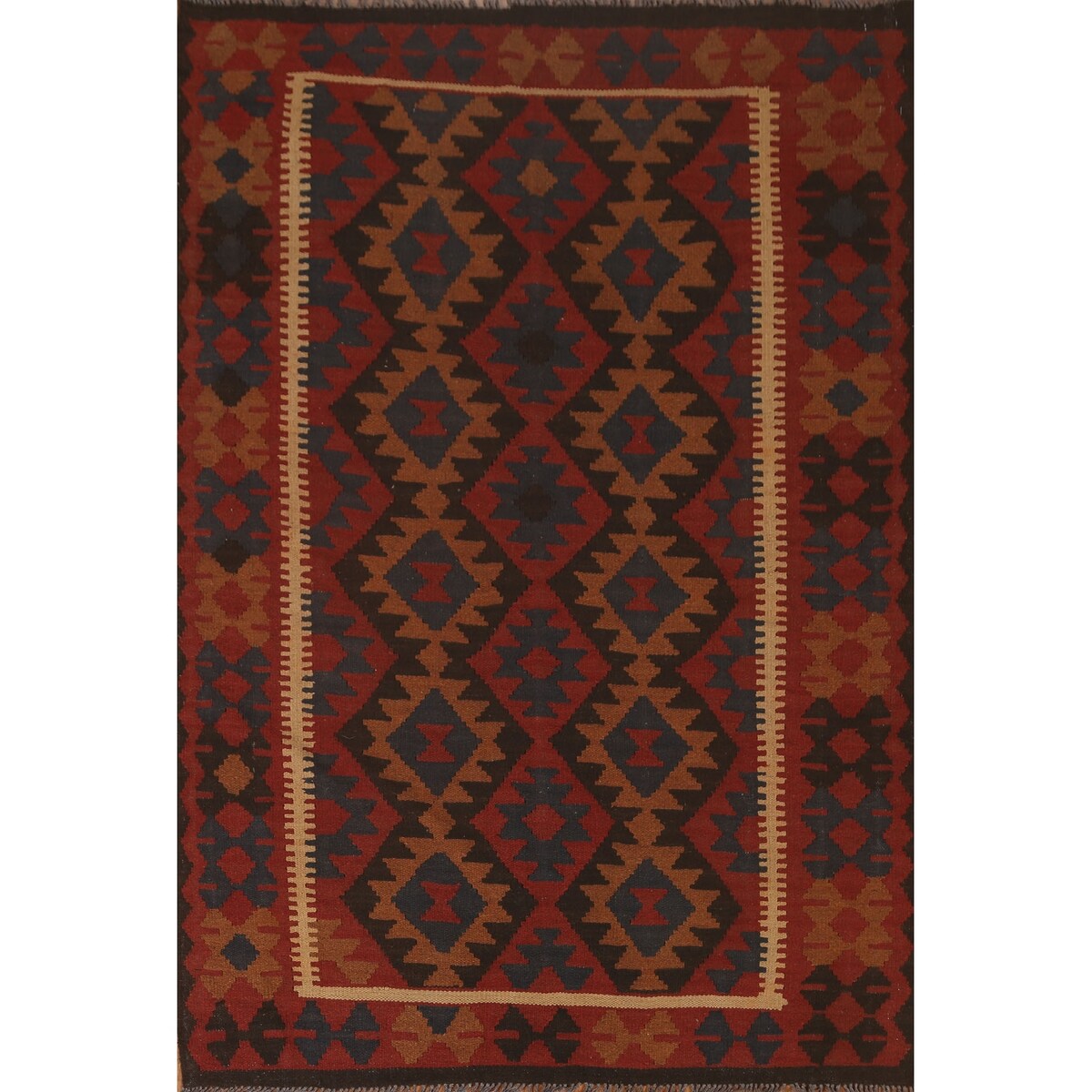 Geometric Oriental Tribal Kilim Area Rug Hand-woven Wool Carpet - 5'0