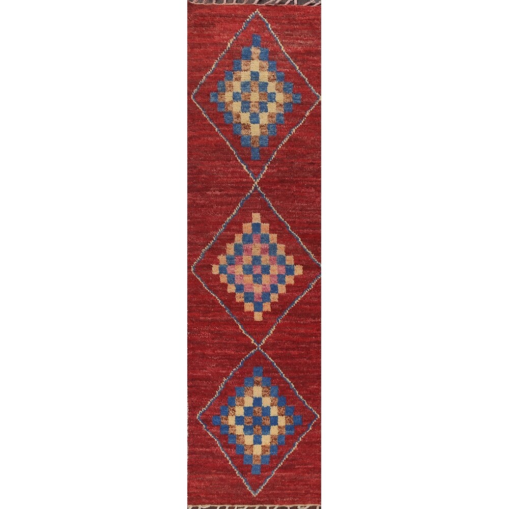 Geometric Oriental Tribal Moroccan Runner Rug Wool Hand-knotted Carpet
