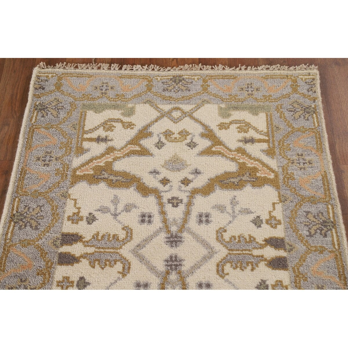 Geometric Oushak Oriental Runner Rug Handmade Wool Carpet - 2'7"x 7'11"
