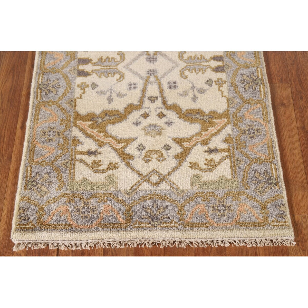 Geometric Oushak Oriental Runner Rug Handmade Wool Carpet - 2'7"x 7'11"