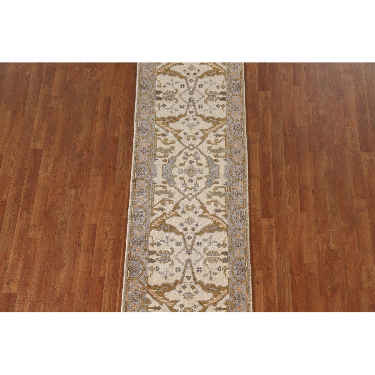 Geometric Oushak Oriental Runner Rug Handmade Wool Carpet - 2'7"x 7'11"