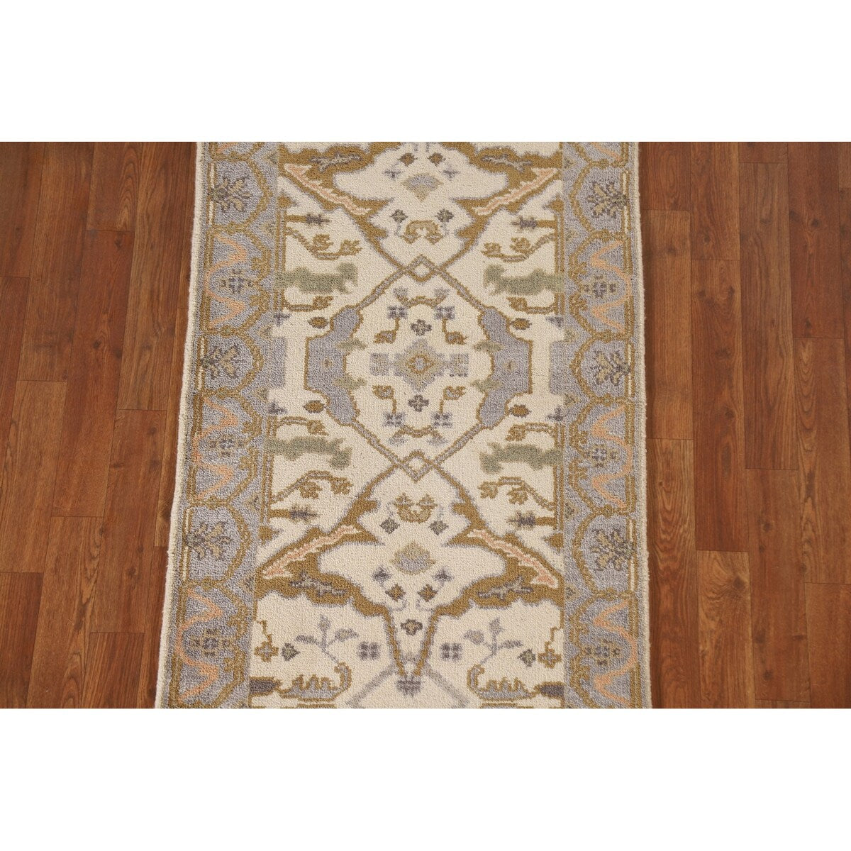 Geometric Oushak Oriental Runner Rug Handmade Wool Carpet - 2'7"x 7'11"