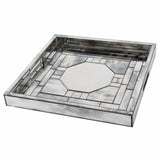 Geometric Pattern Square Tray With Efficient Space - silver & gray