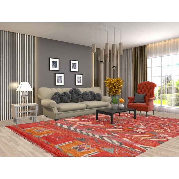 Geometric Plush Moroccan Area Rug Handmade Bedroom Wool Carpet - 7'10" x 10'9"