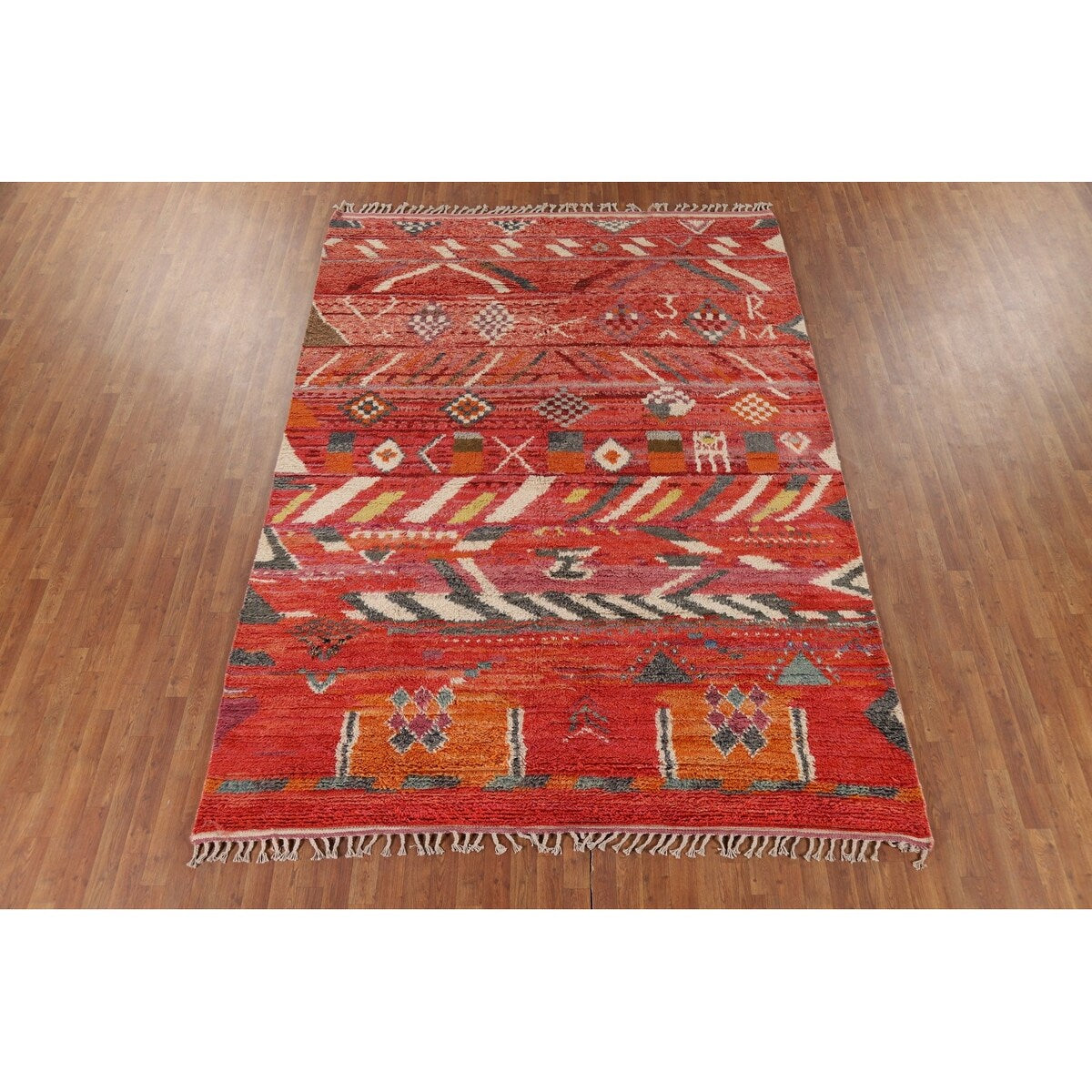 Geometric Plush Moroccan Area Rug Handmade Bedroom Wool Carpet - 7'10" x 10'9"